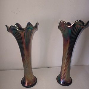 Fenton peacock carnival vases